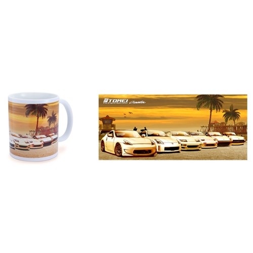 TOMEI COFFEE MUG WHITE Z CAR SUNSET HUNTINGTON BEACH