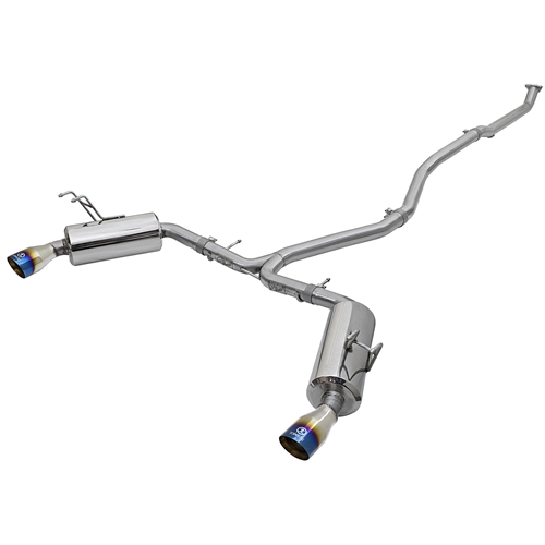 AFE/Takeda 2-1/2" to 2-1/4" 304 Stainless Steel Cat-Back Dual-Exit Exhaust System - Honda Civic Sedan 16-21 L4-1.5L - Blue Flame Tip