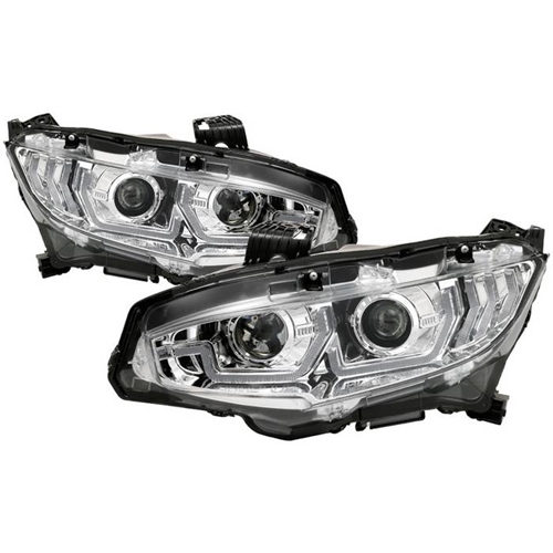 Spyder Head Lights - Honda Civic 16-21 2DR/4DR/Hatchback (will not fit factory led headlight equipped vehicles) W/ LED Sequential Turn Signal Lights Projector Headlight - Chrome