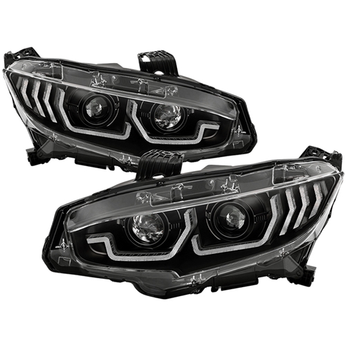 Spyder Head Lights - Honda Civic 16-21 2DR/4DR/Hatchback ( Will Not Fit Factory LED Headlight Equipped Vehicles ) W/ LED Sequential Turn Signal Lights ( LED Low Beam ) Headlight - Black